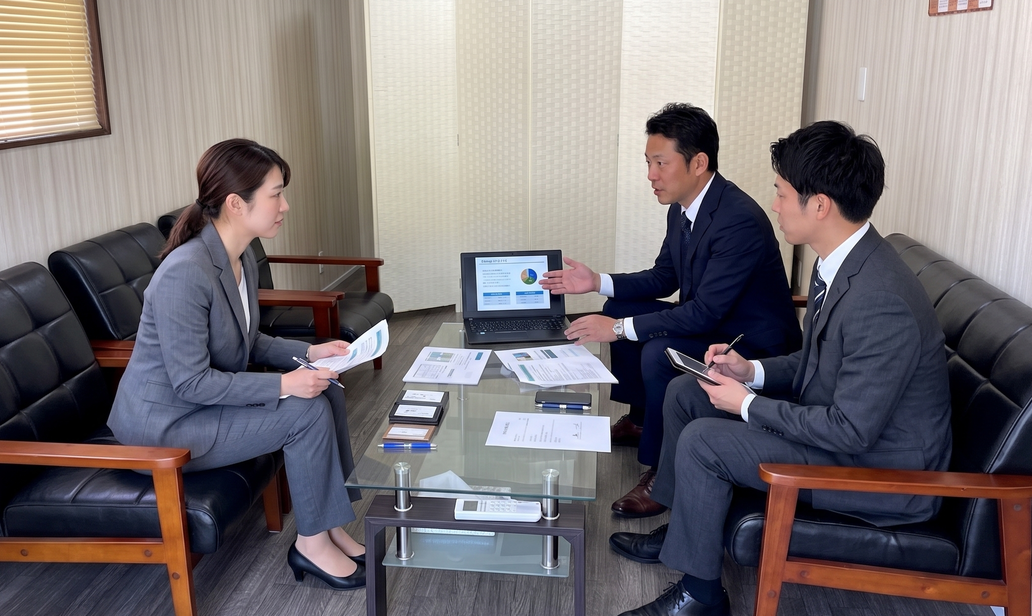 運転代行店の経営者と担当者が導入・カスタマイズについて打ち合わせする様子